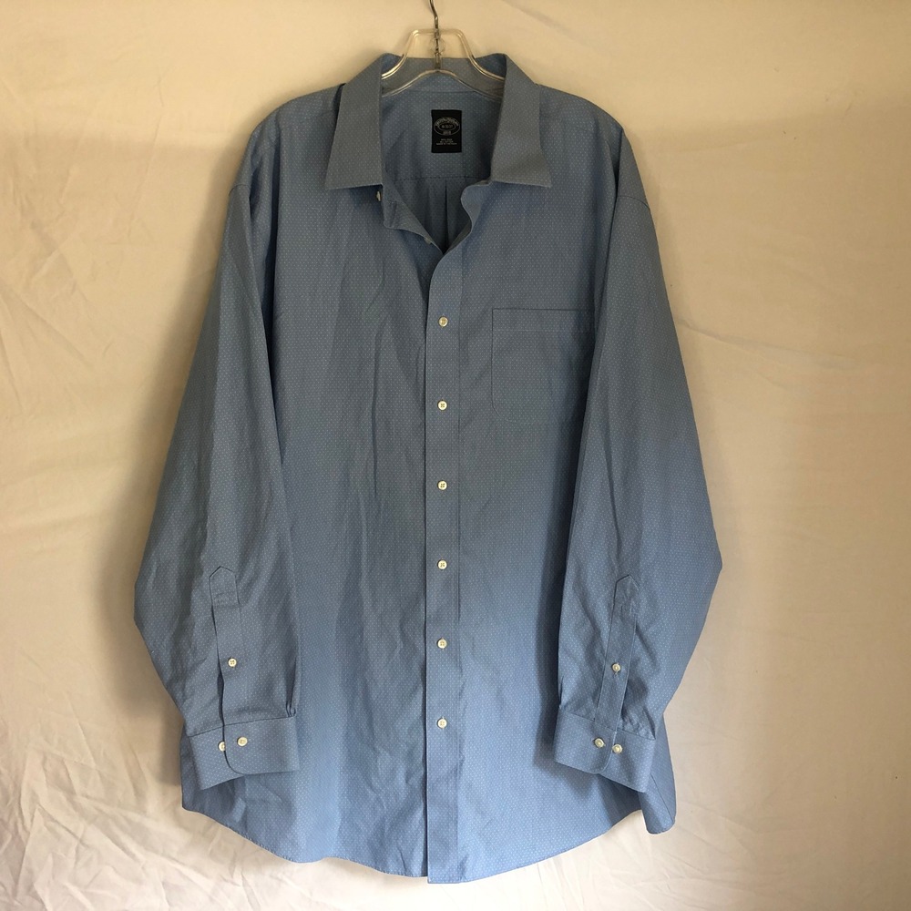 Brooks Brothers 1818 Mens Blue Micro Dot Non-Iron Cotton Dress Shirt 19 36/37